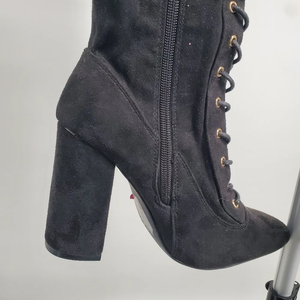 Shoedazzle Shoes Women 6.5 Janitha Lace Up Zip Up Boot Black